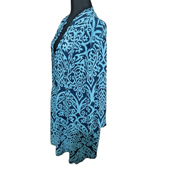 Women's 3/4 Sleeve Open V-Neck Floral Dress (Turquoise & Navy, OS) Midi - Picture 3 of 6